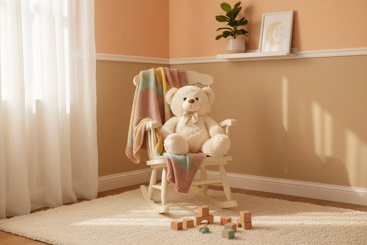 Cozy nursery corner with teddy bear and toys